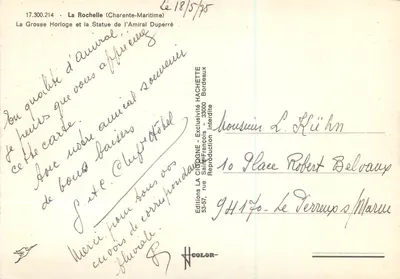 La Rochelle — La Gran Reloj y la Estatua del Almirante Duperré — Ediciones LA CIGOGNE — Reverso