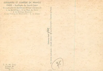 Sacré-Cœur — Paris — Éditions Jean-Jaurès — Verso