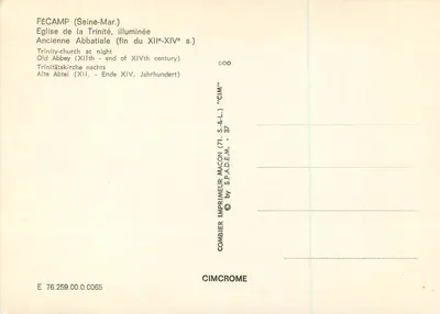 Fécamp (Seine-Maritime) — Igreja da Trindade iluminada (fim do XII-XIV s.) — Impressor Combier & L. - n° 76.259.00.0065 — Verso