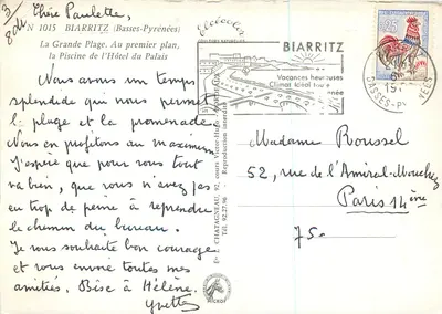 Biarritz — La Grande Plage e la Piscina dell'Hotel du Palais — Editore Elcé, n. 1015 — Verso