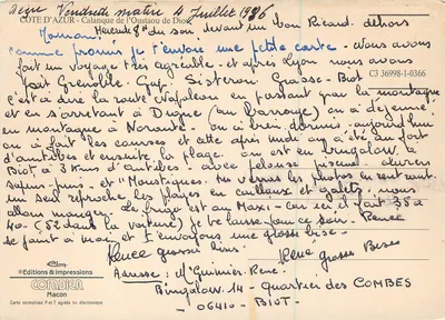 Côte d'Azur — Calanque de l'Oustaou de Dior — Wydawnictwo & Drukarnia COMDIER — Rewers