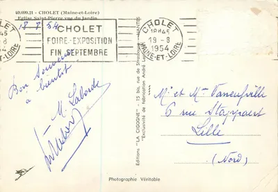 Cholet (Maine-et-Loire) — Katedra św. Piotra z ogrodu — Wydawnictwo 'LA CIGOGNE' — Rewers