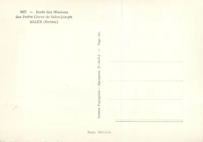 Escola dos Pequenos Clercos de São José — Allex (Drôme) — Artistas Paisagistas — Verso