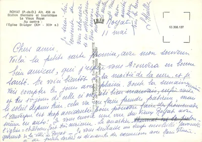 O Velho Royat — vista panorâmica — Edições La Cigogne, n° 63.308.137 — Verso