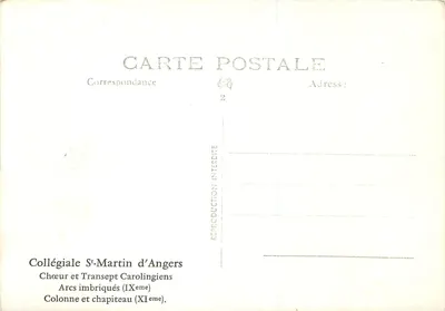 Kollegiata św. Martyna w Angers — Chór i transept karolingowski, zagnieżdżone łuki (IX w.) i kolumna oraz kapitel (XI w.) — Rewers