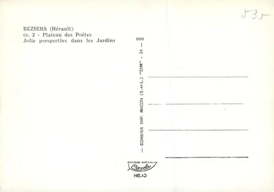 Béziers (Hérault) — Plateau des Poètes en los Jardines — CIM — Reverso