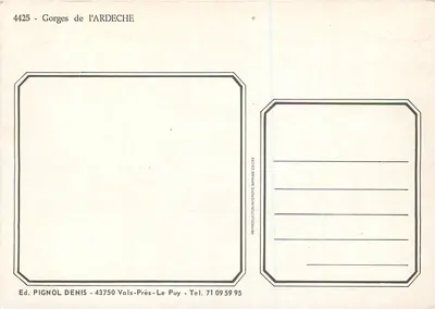 Gorges da Ardèche — vista panorâmica — Ed. PIGNOL DENIS n°4425 — Verso
