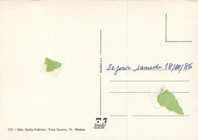 Taormina — vista aérea, costas, vulcão, ruínas — Ediz. Sicilia Folklore — Verso