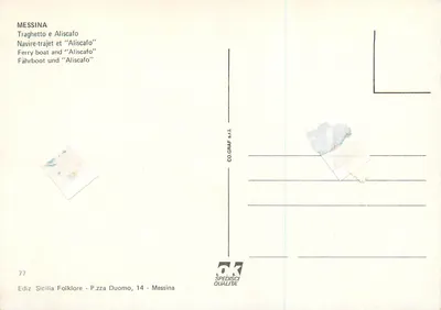 Messina — Haven met ferry en monument — Uitgever CO.GRAF S.r.l. — Achterkant