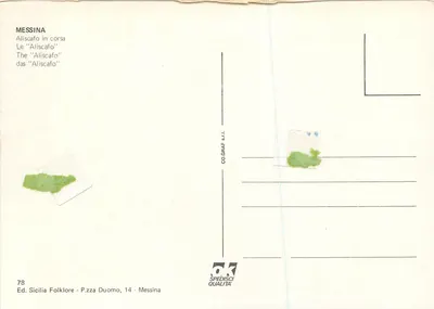 Freccia del Peloro — barco de ruedas — Ed. Sicilia Folklore, n°78 — Reverso