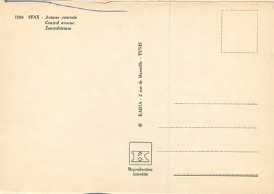 Sfax — Avenida central — Kahia, n°1586 — Verso