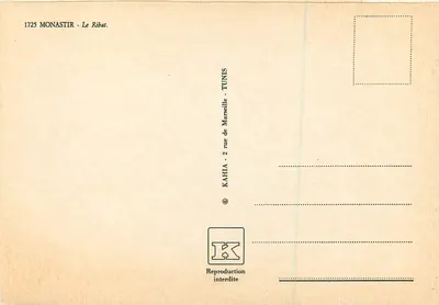 Monastir - O Ribat — 1725 — editor KAHIYA, Tunis — Verso