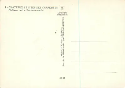 Castelo de La Rochefoucauld — Castelos e Sítios das Charentes — editor ARTAUD Frères, Nantes — Verso