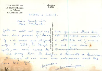 Angers — Wieża Świętego Aubina, Zamek, Ogród Mail — Oiset Color Adia, nr 1273 — Rewers