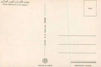 Danças Folclóricas do Sul Argelino — Tlemcen — editor Coronel Lotfi — Verso