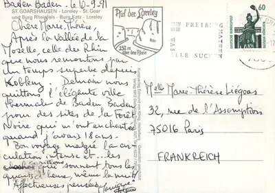 Loreley — Widok na Rzeka i zamek — Kunstverlag Edmund von König, Heidelberg — Rewers