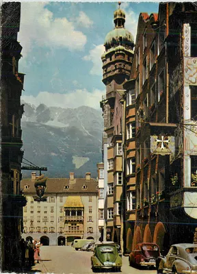 Innsbruck — Herzog-Friedrich-Straße com o Stadtturm e o Dachl — Tiroler Graphik