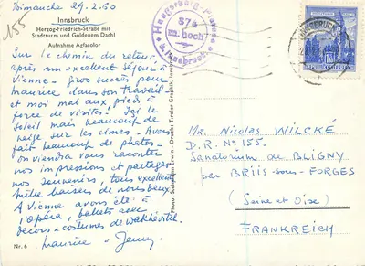 Innsbruck — Herzog-Friedrich-Straße com o Stadtturm e o Dachl — Tiroler Graphik — Verso