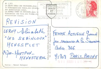 La Double no Périgord — vista de paisagens e arquitetura rural — Éditions René René, n° 1.971 — Verso