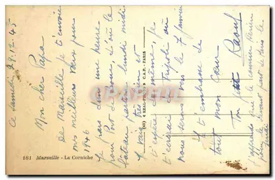 Marseille - La Corniche — widok z drzewa — wydawca C.A.P. - Paris, n° 181 — Rewers