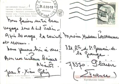 San Gimignano — piękny panoramowy widok — Wyd. F.lli Fontanelli, n°201 — Rewers