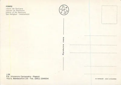 Pompei — Interior do santuário — Ed. Vincenzo Carcavallo, n° 138 — Verso