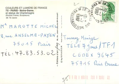 Notre-Dame di Parigi — statua di Carlo Magno — editore Yvon — Verso