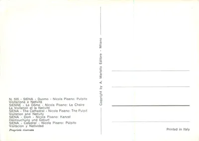 Siena - Duomo - Nicola Pisano: Pulpito — Wizyta i Narodziny — Wydawca A. Martello, Mediolan — Rewers