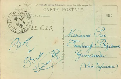 BREST. - The Castle and the Military Port — unidentified publisher, series number 303 — Back