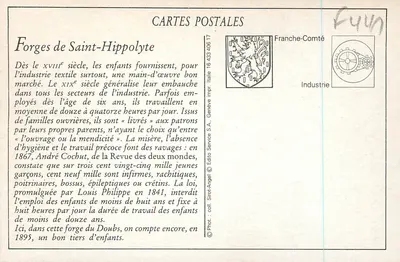 Forges de Saint-Hippolyte — operários e crianças em 1895 — Édito Service S.A. — Verso