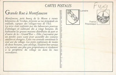 Montfaucou - Grande-Rua — vista da rua principal — fototipia A. Bergeat & Cie, Nancy — Verso