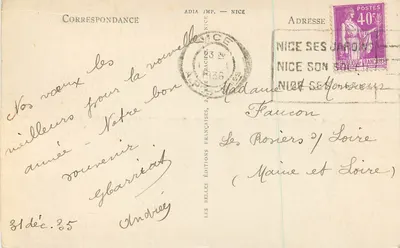 Nice - O Mosteiro de Cimiez — ADIA IMP. NICE, n°196 — Verso