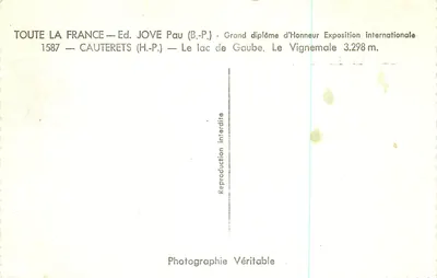 Jezioro Gaube — Cauterets — Wyd. JOVE Pau (B.P.) — Rewers