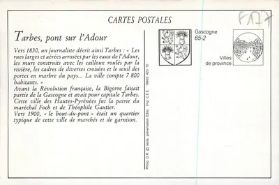 Tarbes — Pont sobre o Adour — A.V.T. n°9 — Verso