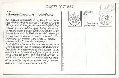As Dentellières das Altas Cévennas — N° 864 — Nasterit Breton, Le Puy — Verso