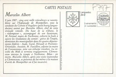 Marcelin Albert — Lembrete do encontro vinícola — Montpellier, 9 de junho de 1907 — Éd. L. J. Albaille, n° 80 — Verso