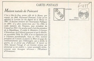 Bar-le-Duc — Casa natal de M. R. Poincaré — Edição dos Magasins Réunis — Verso