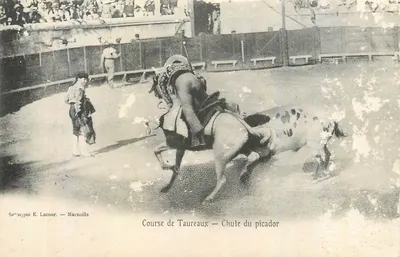 Corrida de touros — Queda do picador — Fototipia E. Lacour — Marselha