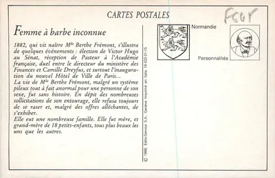 Pani Berthe Frémont — urodzona w Bourth, 20 lutego 1882 — A. C. Proudhon, fotograf i wydawca, Franccheville (Eure) — Reprodukcja zabroniona — N° 3449 — Rewers