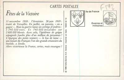 Festiwal Zwycięstwa w Paryżu — 13 lipca 1919 — Pan Poincaré, Marszałek Joffre, Marszałek Foch — Rewers