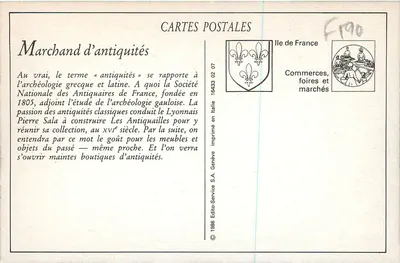 Les p'tits métiers de Paris — Vendedores de antiguidades — V.P. Pautis, No. 12 — Verso
