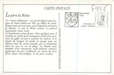 Saint-Aubin-sur-Mer (Calvados) — O pai « La Rôtie », pescador de caranguejos — B. E. Paris — Verso