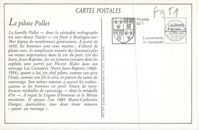 Boulogne-sur-Mer — O Piloto Pollet, Capitão do Barco de Socorro — LL. — N° 277 — Verso