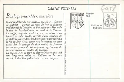 Boulogne-sur-Mer — matelote em traje tradicional — Édito C.E.E. n° 62-7 — Verso