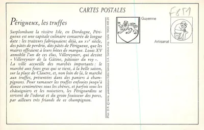 Périgueux — Dos Périgords buscando trufas — Nouvelles Galeries, Périgueux — Reverso