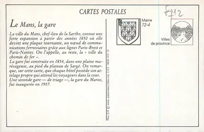 Le Mans. Stacja — Fototypia J. Bourrerec, Le Mans — Rewers