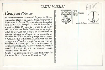 PARIS — O Hôtel de Ville e o Pont d'Arcole — LIP — Verso