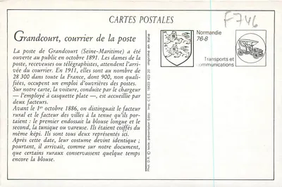 Grandcourt — O Correio e a Postagem — A. Prouve Paris — Verso