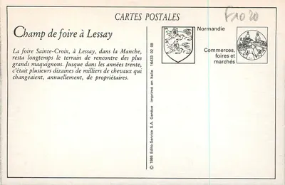 A Feira de Santa Cruz, em Lessay (12 de Setembro) — Um canto do Campo de Feira — Ed. Jacqueline, Saint-Lô — Verso