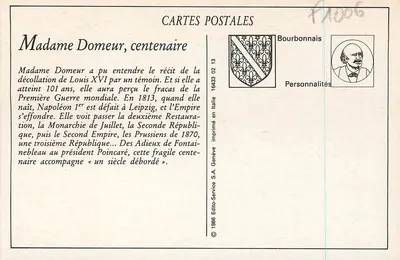 Pani Domeur, centenaria — Saligny-sur-Roudon, Allier — Wydawnictwo Bardet w Saligny — Rewers